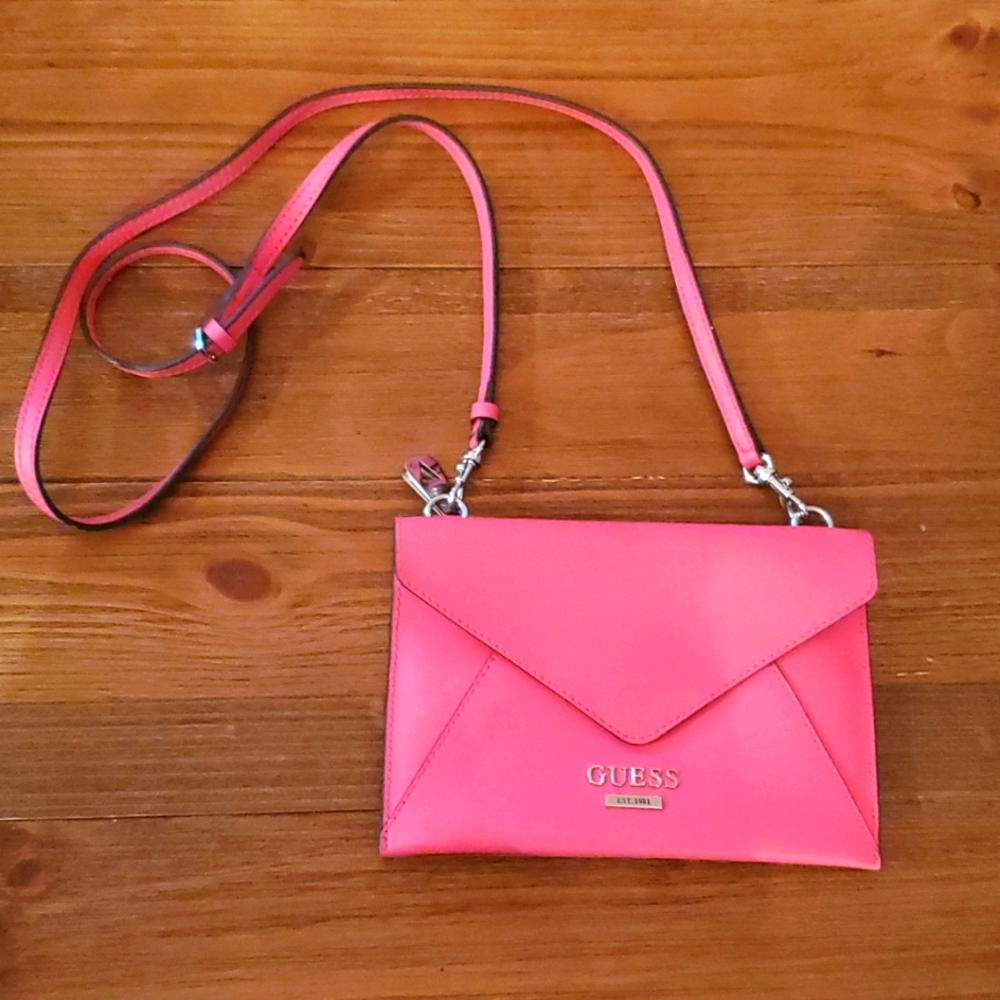 Guess brand hot pink small leather purse gently used